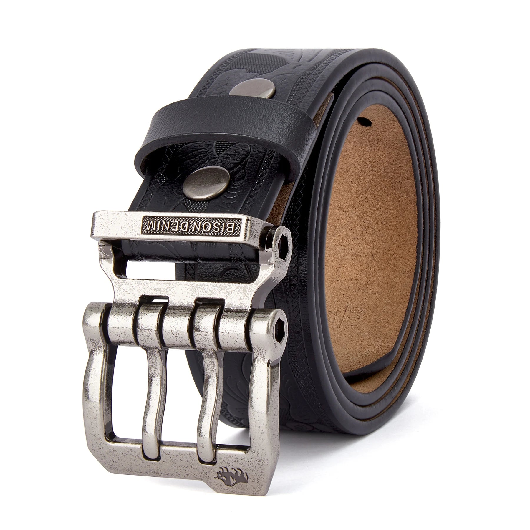 BISON DENIM Leather Pin Buckle Belt – Retro Style