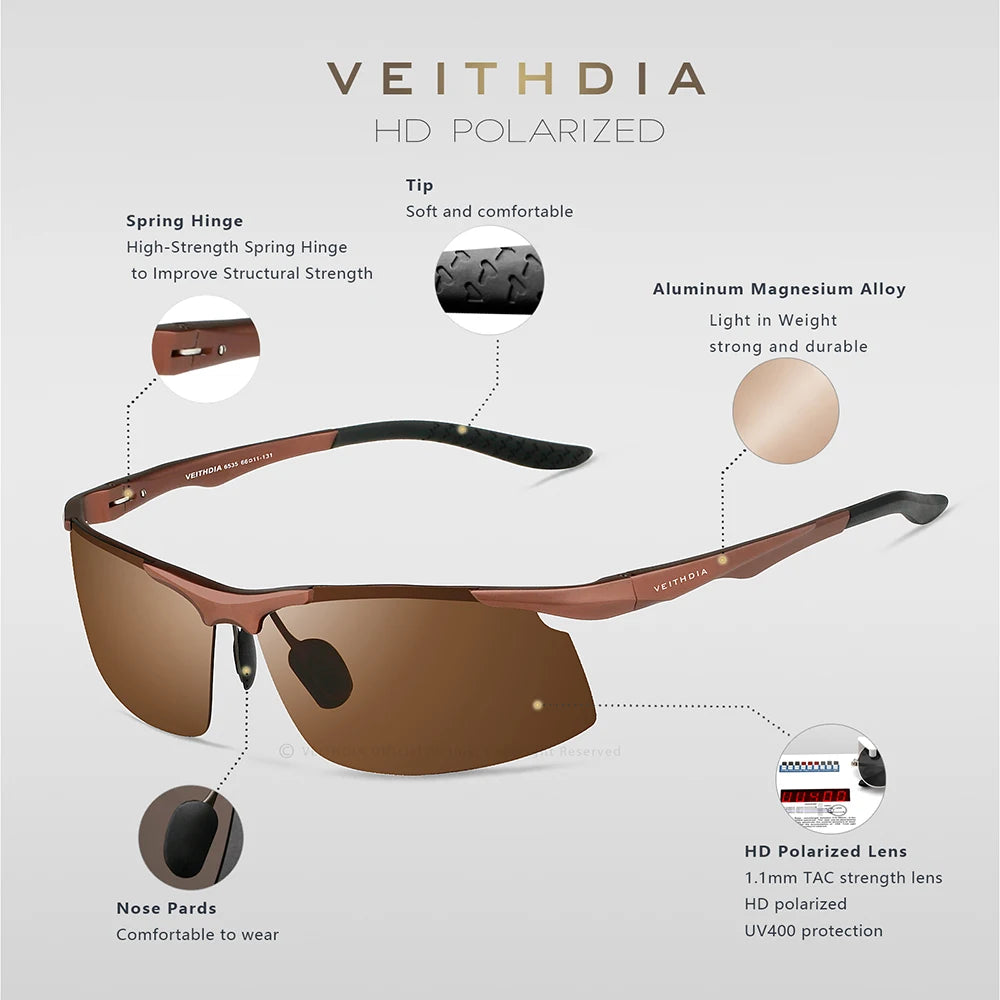 VEITHDIA Men's Sunglasse Outdoor Polarized UV400 Lens Rectangle Rimless Driving Fishing Sun Glasses Sports Eyewear For Male 6535