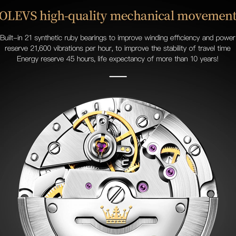 OLEVS Watch for Men 100% Original Automatic Mechanical Man Watches Steel Strap Waterproof Wristwatches Men's Luxury Brand Watch