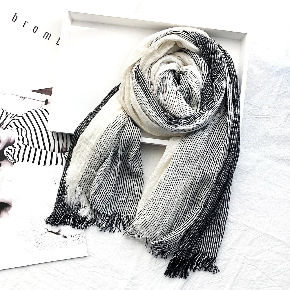 Cotton Linen Striped Scarf – Oversized 190cm, 10 Colourways