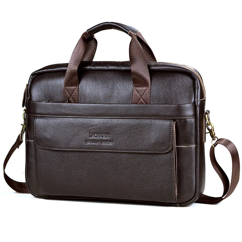LACHIOUR Genuine Leather Laptop Bag – Business Messenger & Crossbody | Men's