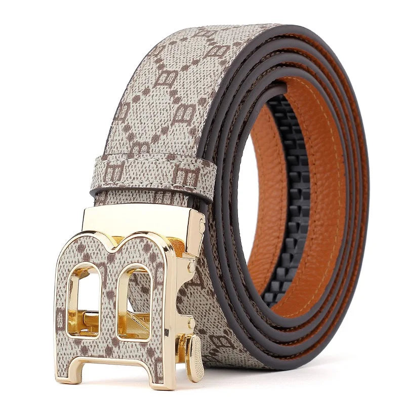 Men's Split Leather Belt – Designer Letter Buckle, 6 Colours