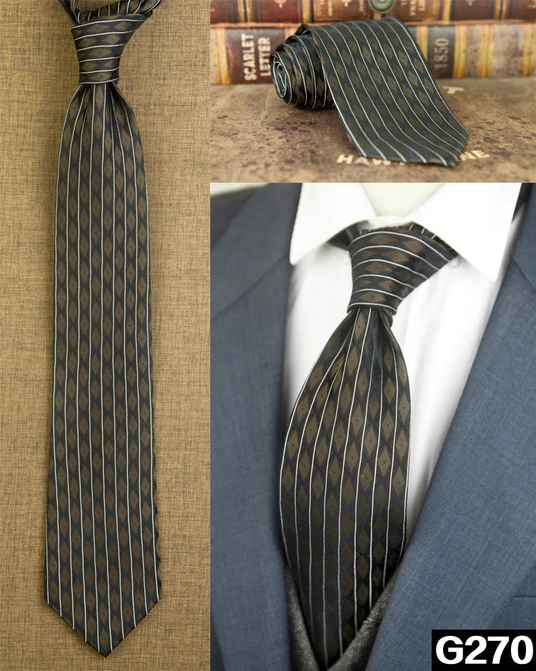 Men's 100% Silk Jacquard Necktie – Geometric, Floral, Checked & Solid
