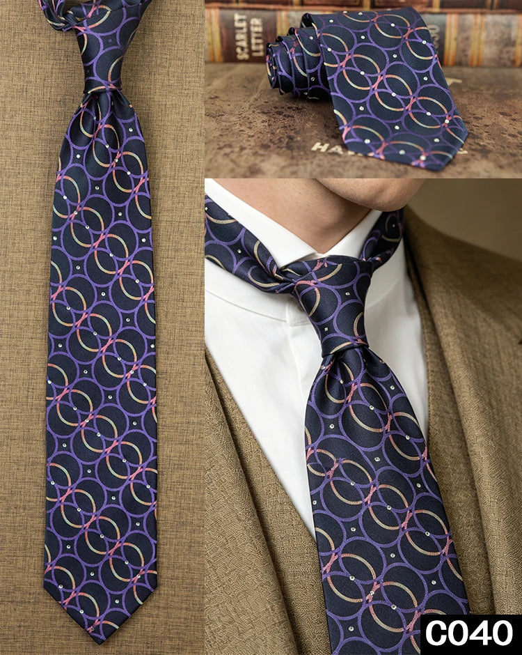 Men's Rhinestone Silk Jacquard Necktie – Paisley & Geometric | High-End