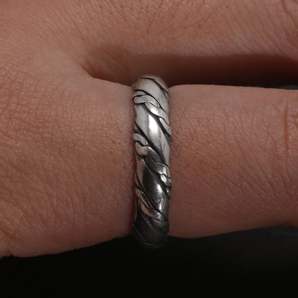 S925 Sterling Silver Viking Braided Rope Ring — Adjustable