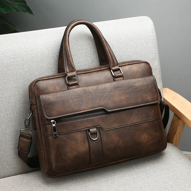 Men's Minimalist Briefcase | PU Leather, Waterproof, Laptop & Crossbody Carry