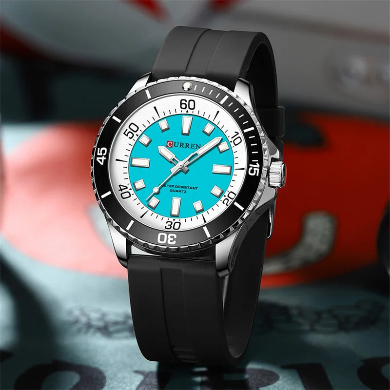 Curren 8448 Quartz Sport Watch – Silicone Strap, Luminous Hands, 5 Colour Options