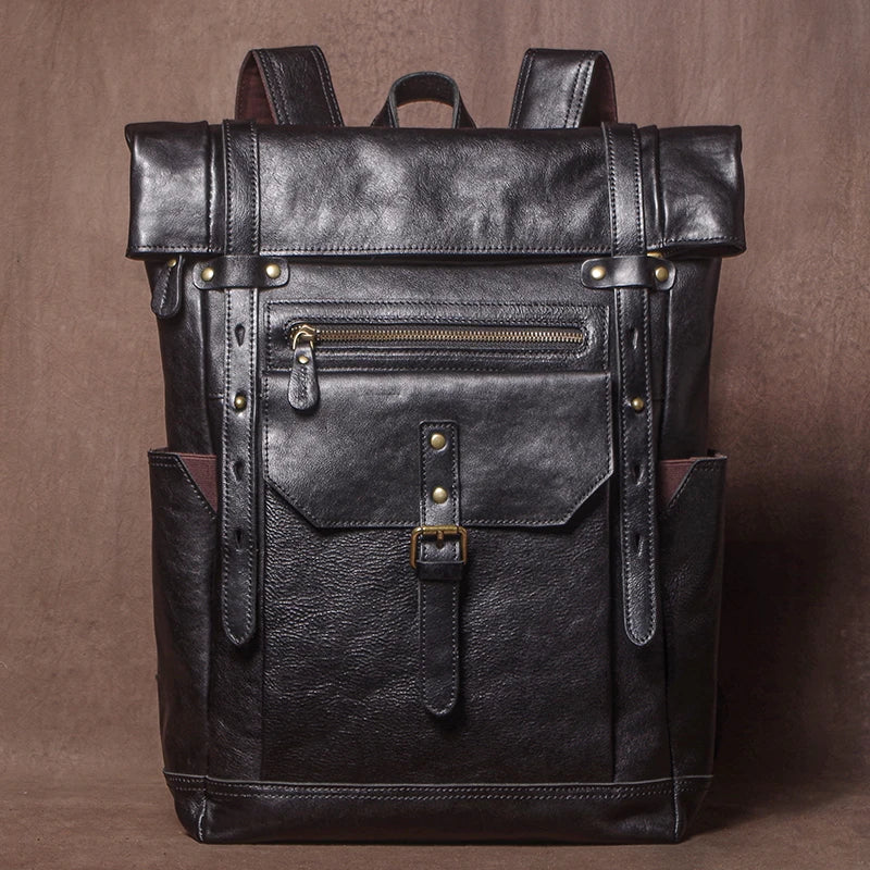 GURO Genuine Cowhide Leather Backpack – Men's Vintage Travel & Laptop Bag