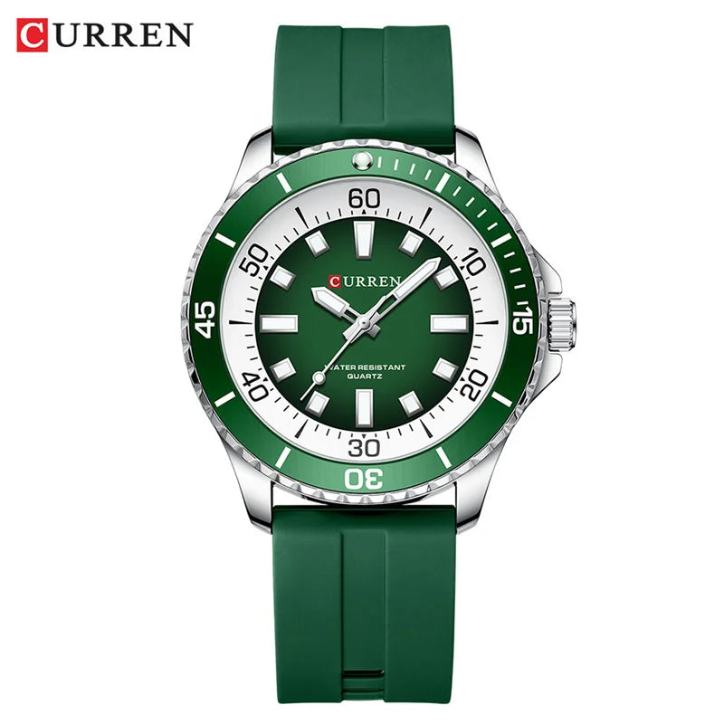 Curren 8448 Quartz Sport Watch – Silicone Strap, Luminous Hands, 5 Colour Options