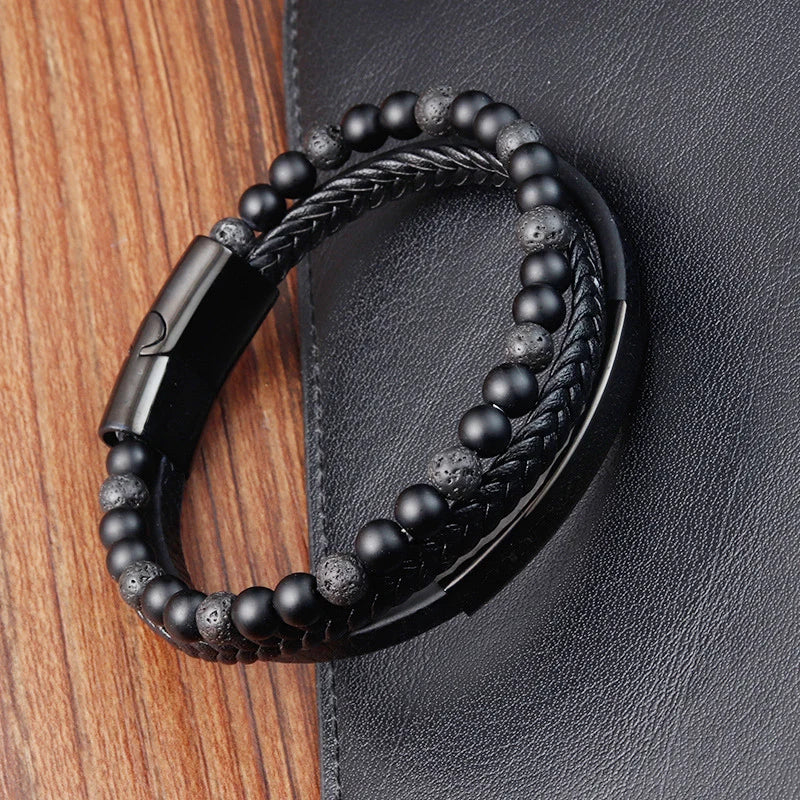 Men's Braided Leather Rope Bracelet – Stainless Steel Magnetic Clasp, Multi-Colour