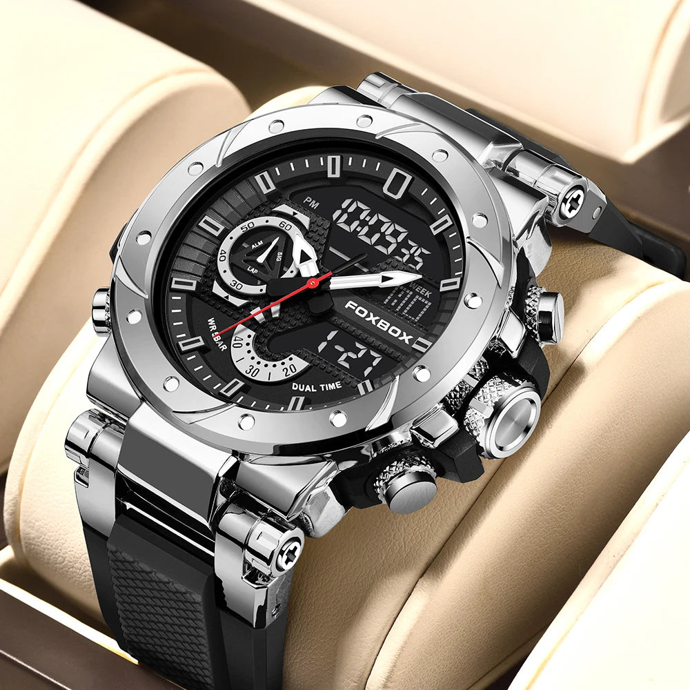 LIGE FB0056 Men's Dual Display Sport Watch | Military Style | 5ATM | Chronograph