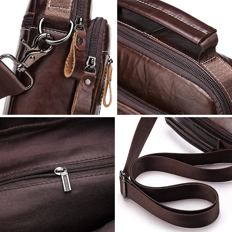 Genuine Cowhide Leather Shoulder Bag for Men — Large Capacity iPad Messenger