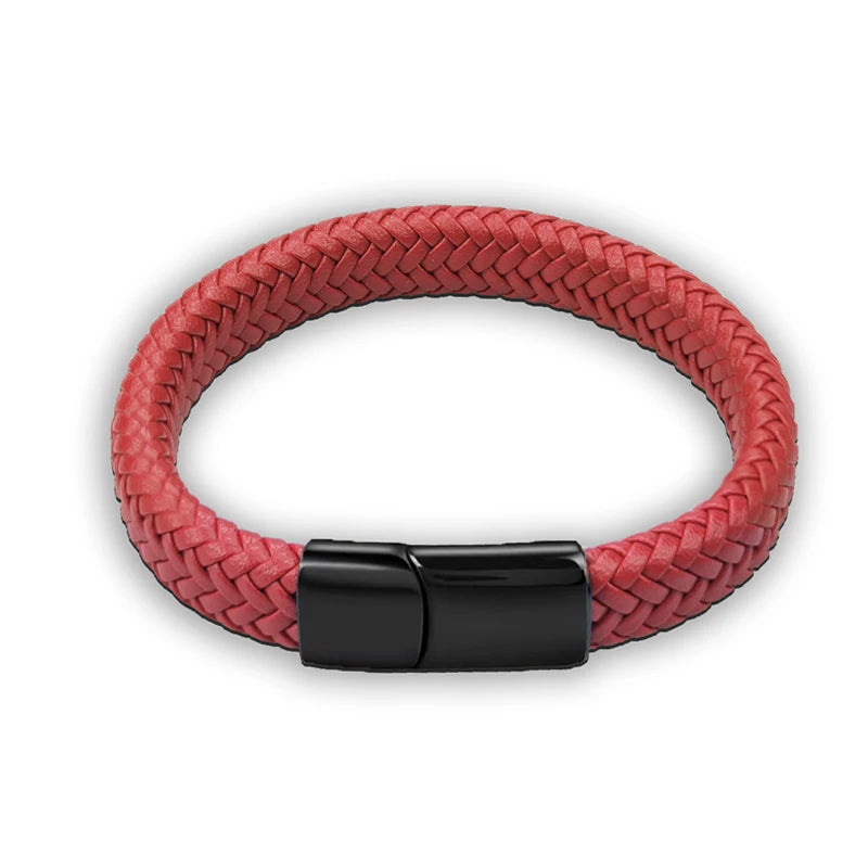 Men's Braided Leather Bracelet – Stainless Steel Buckle Clasp, Handmade Bangle