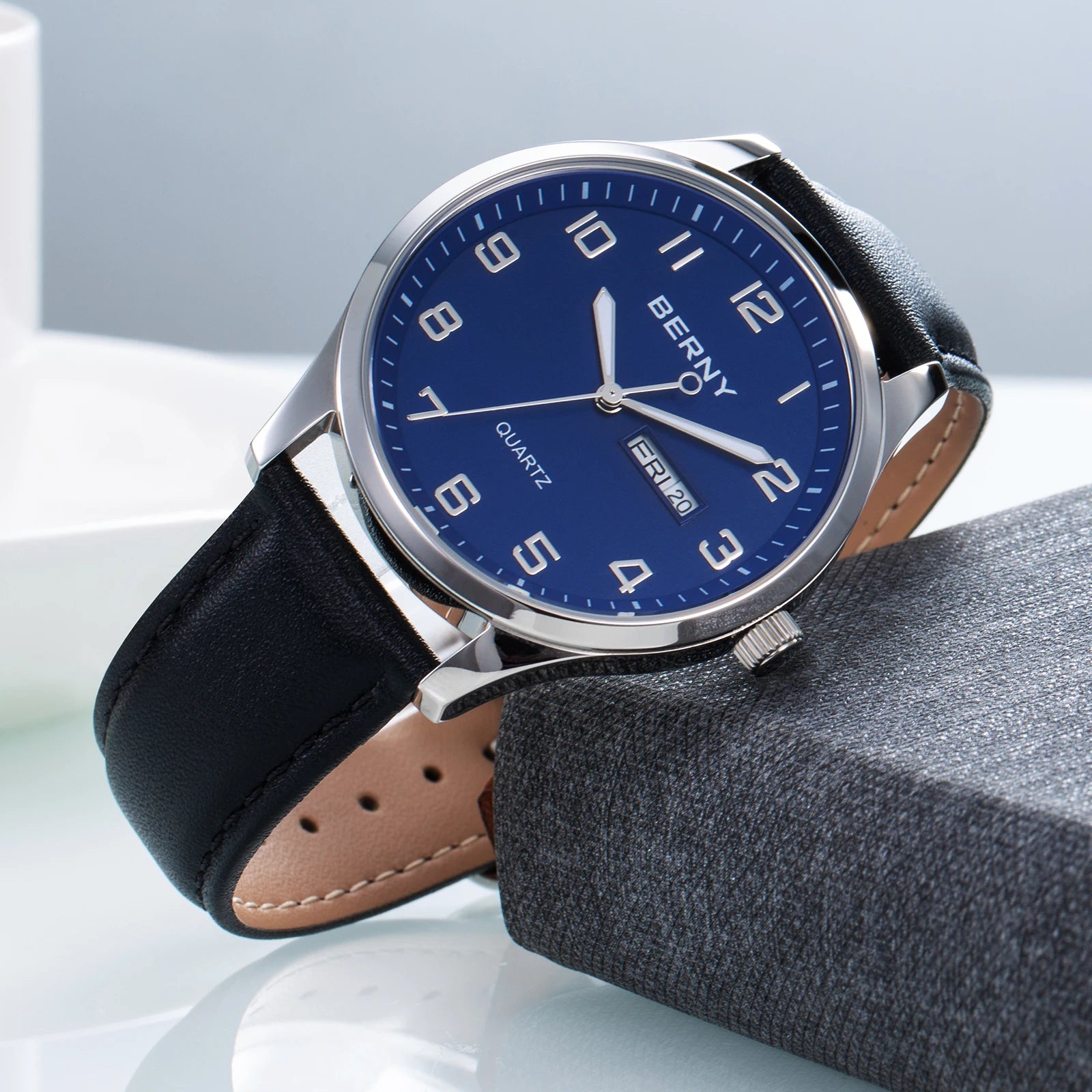 BERNY 2671M Business Dress Watch | Miyota 2105 | Genuine Leather | Day-Date
