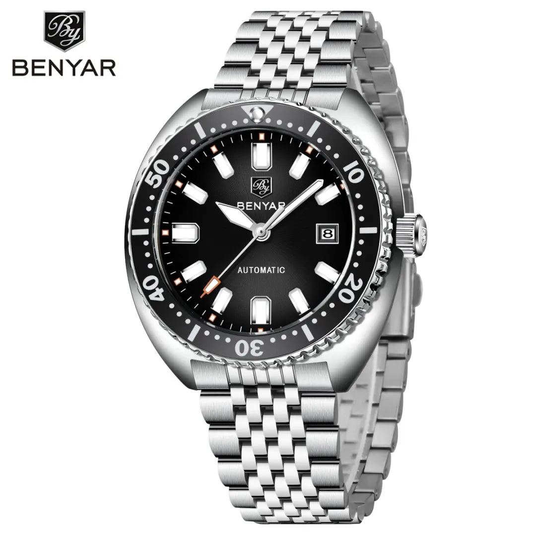 BENYAR BY-5211 Automatic Watch – Tonneau Case, Luminous Dial, Day Display, 50m Water Resistant