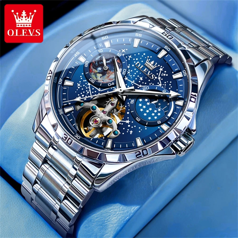 OLEVS 6689 Men's Automatic Watch | Moon Phase | Luminous | Stainless Steel
