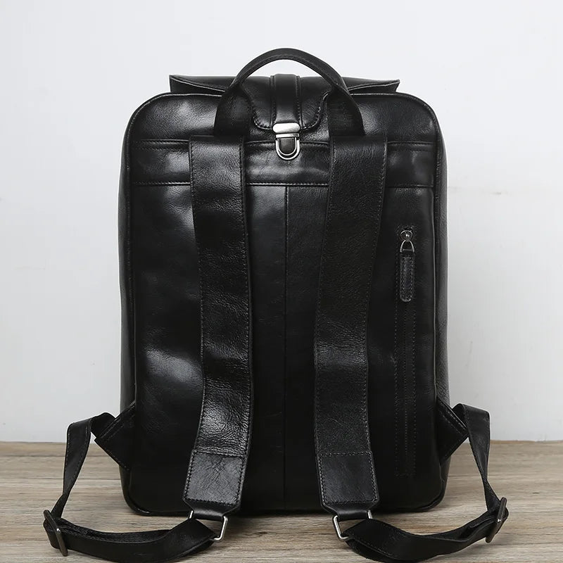 Men's Genuine Leather Backpack – Vintage Natural Cowhide, 15.6" Laptop & 13" Tablet, Handmade