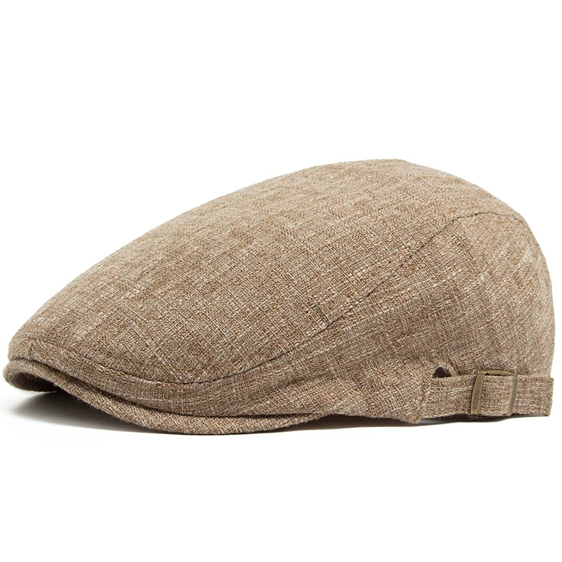 Men's Cotton Linen Flat Cap – Lightweight Beret Style