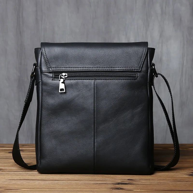 Men's Genuine Leather Shoulder Bag – Natural Cowhide Crossbody, 10" iPad Compatible