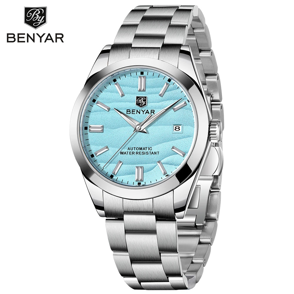 BENYAR BY-5208 Automatic Watch – Sand Grain Dial, 40mm Stainless Steel, 50m Water Resistant