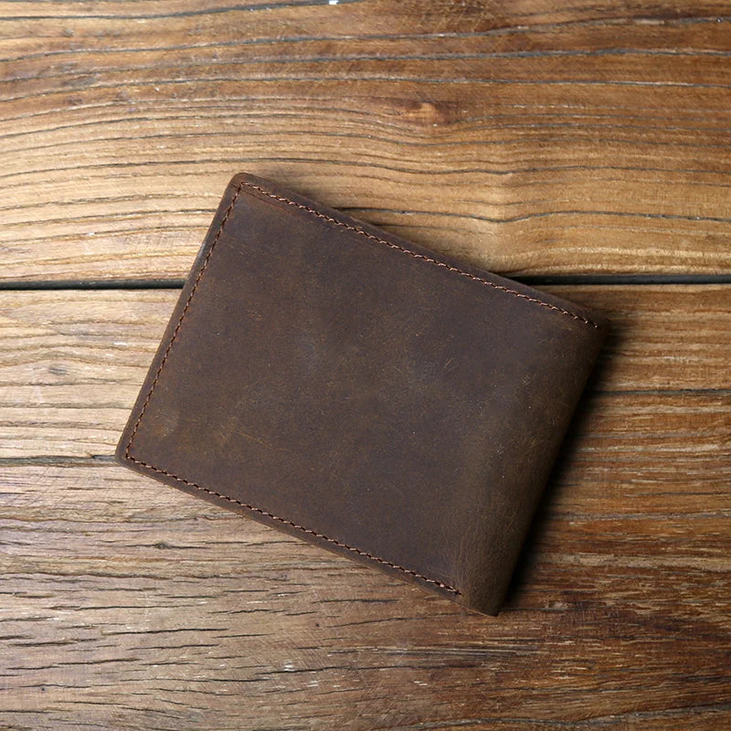 Men's Crazy Horse Leather Wallet – Slim Bifold, Top-Layer Cowhide, 6 Card Slots