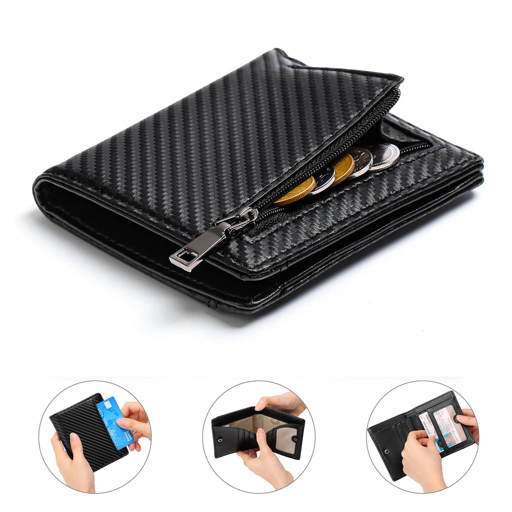 Slim Leather Bifold Wallet – RFID Blocking with Coin Pocket & Card Slots | Men's