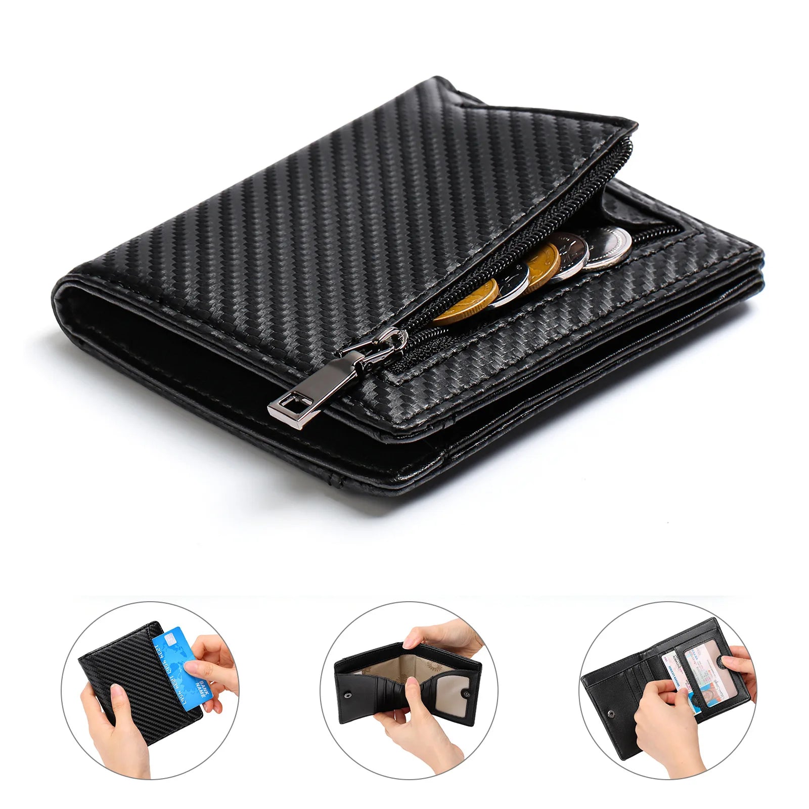 Slim Leather Bifold Wallet – RFID Blocking with Coin Pocket & Card Slots | Men's