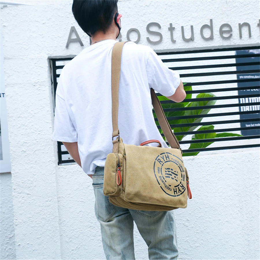 DIDA BEAR Canvas Messenger Bag | Large Capacity Travel & Weekend Briefcase