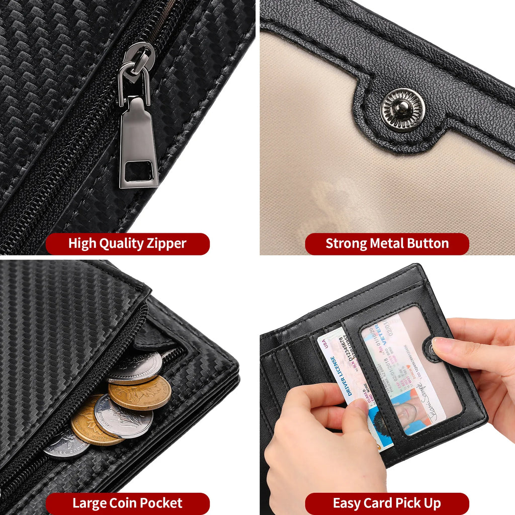 Slim Leather Bifold Wallet – RFID Blocking with Coin Pocket & Card Slots | Men's