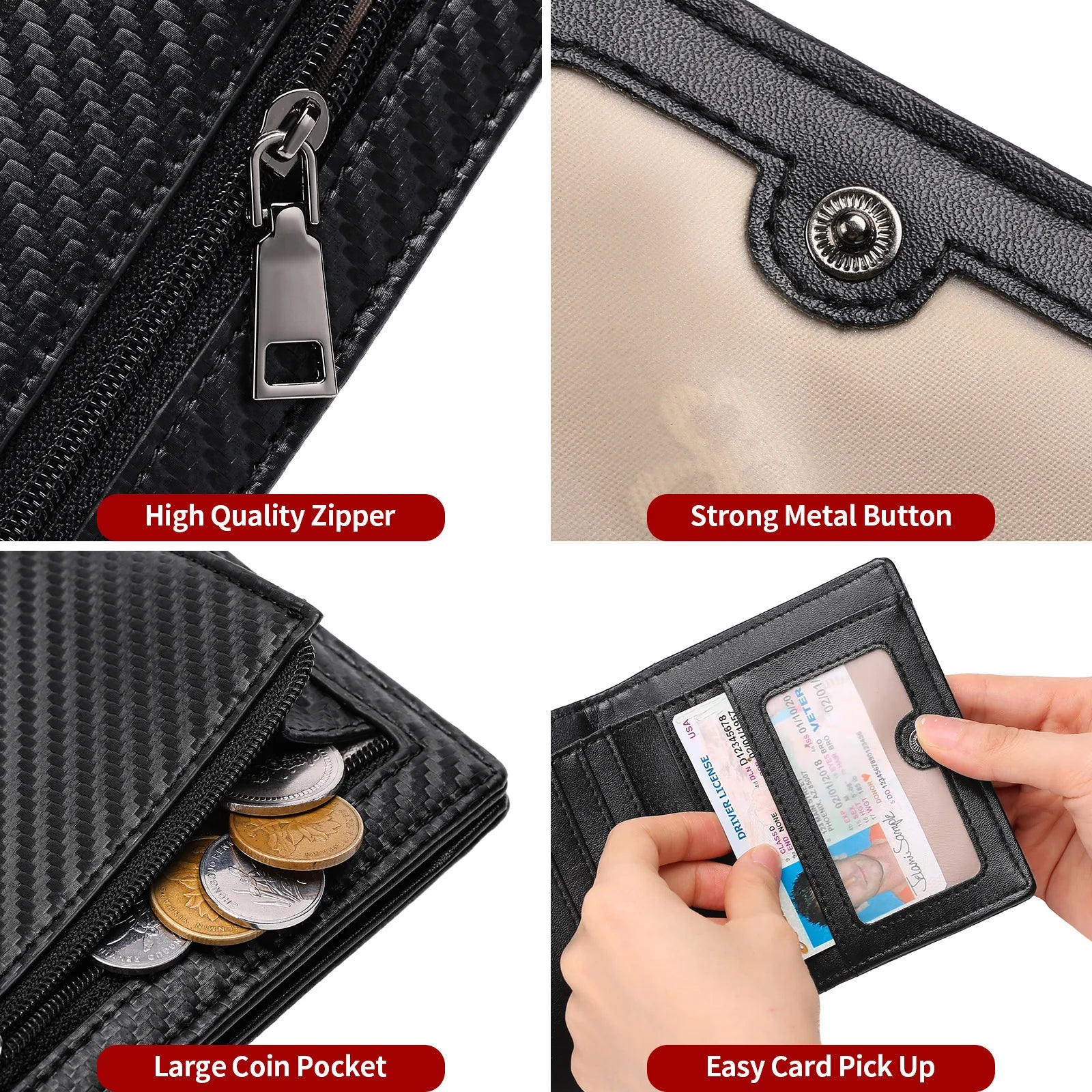Slim Leather Bifold Wallet – RFID Blocking with Coin Pocket & Card Slots | Men's