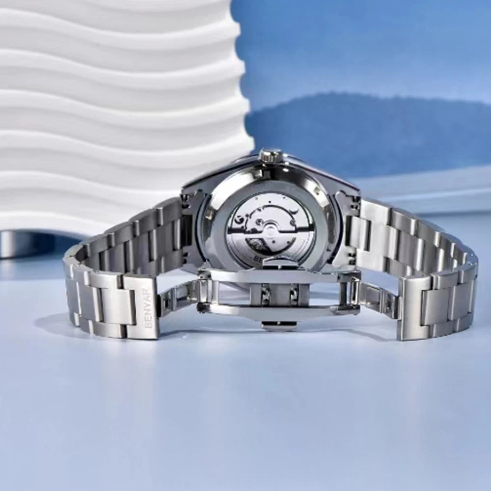 BENYAR BY-5208 Automatic Watch – Sand Grain Dial, 40mm Stainless Steel, 50m Water Resistant