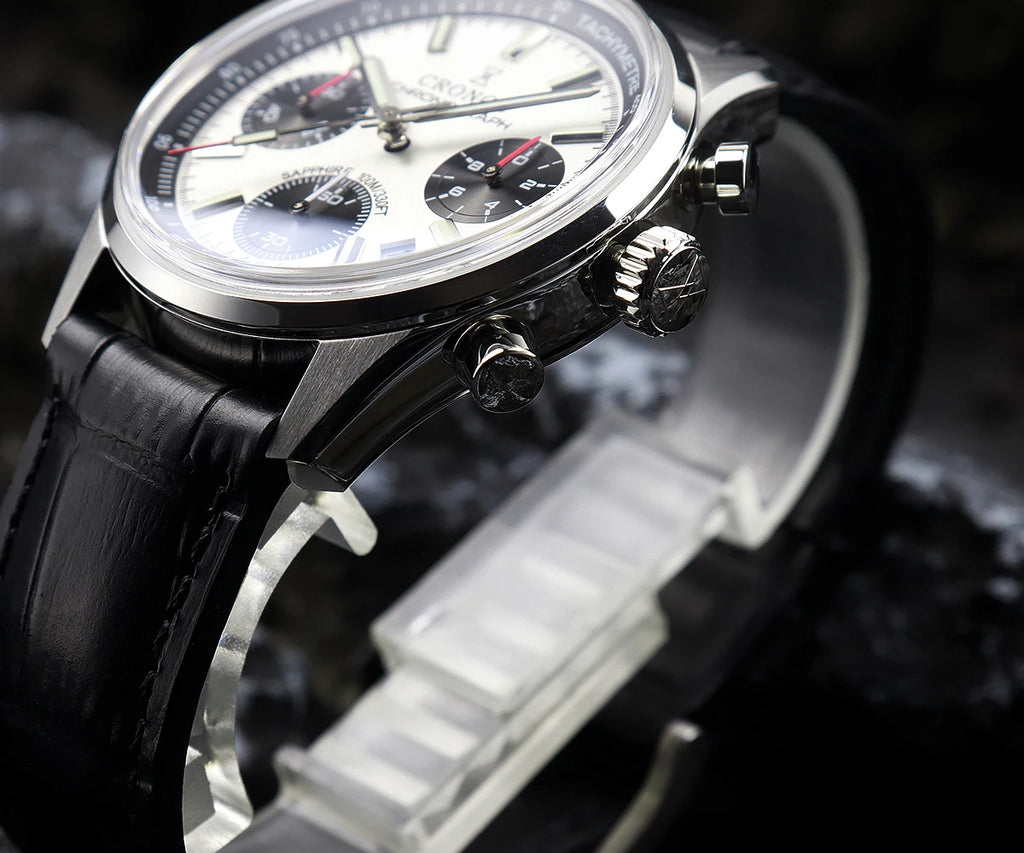 CRONOS Men Chronograph Watch 38.5mm Panda Quartz Wristwatch Sapphire Mirror 10Bar Waterproof BGW-9 Luminous Miyota 6S20