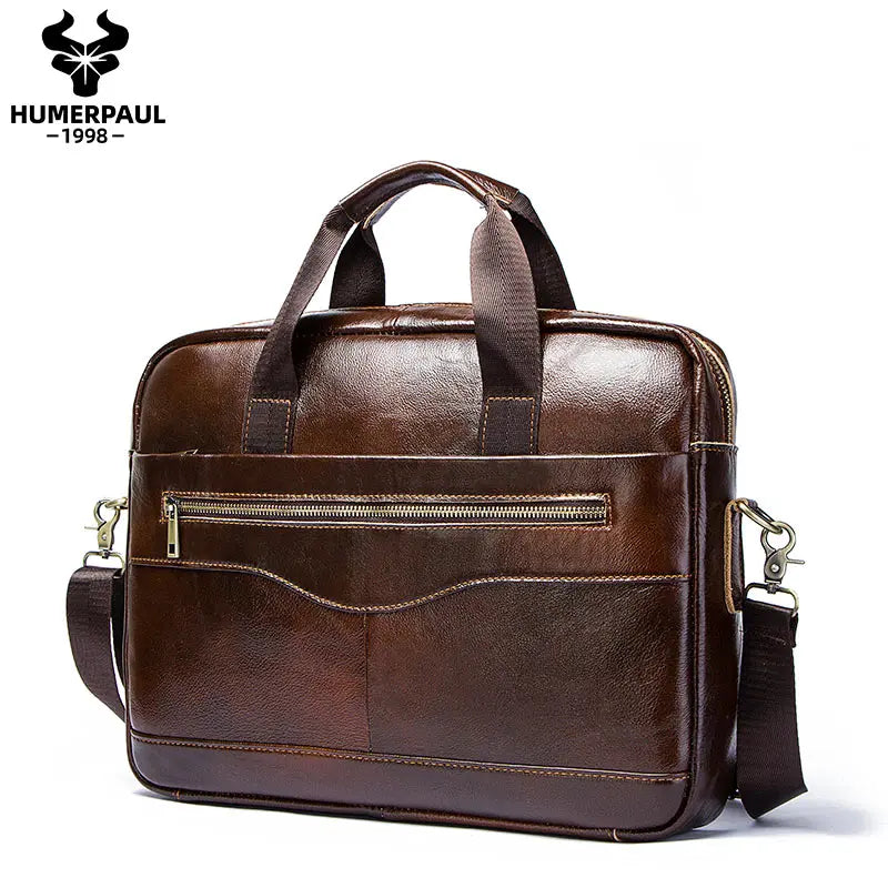 Genuine Leather Briefcase for Men — Portable Office Laptop & Messenger Shoulder Bag
