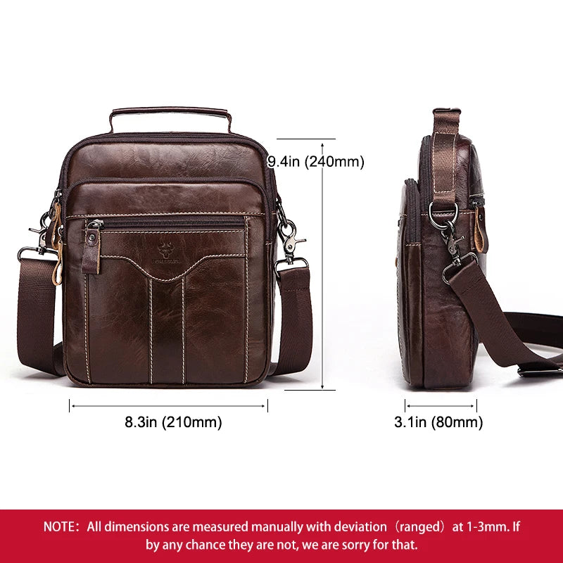 Genuine Cowhide Leather Shoulder Bag for Men — Large Capacity iPad Messenger