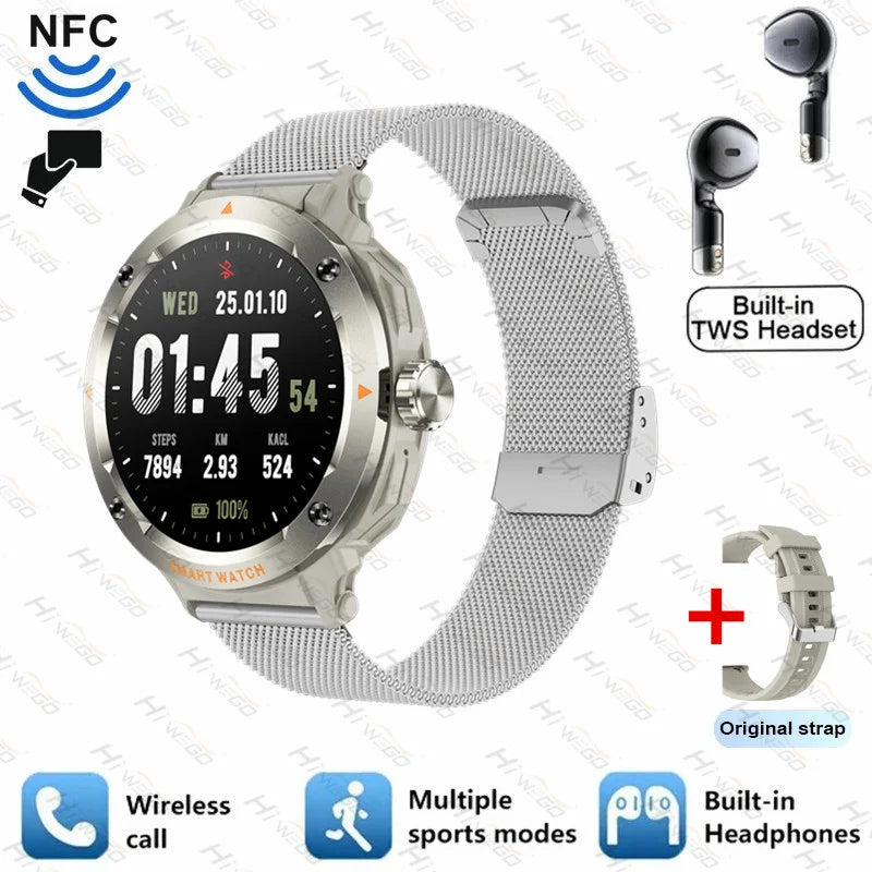 2-in-1 Smartwatch & Bluetooth Earbuds | NFC, GPS Tracking, Heart Rate & Music