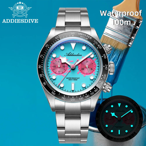 ADDIESDIVE AD2520 Quartz Chronograph Watch – VK64, Ceramic Bezel, BGW9 Lume, 100m Water Resistant