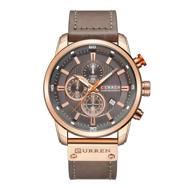 CURREN 8291 Chronograph Sport Watch | Quartz | Luminous | Leather Strap | Date