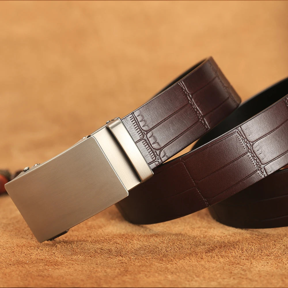Men Belts Genuine Leather Business Fashion Designer Belt Bamboo Pattern Waistband High Quality Automatic Buckle Belts for Men