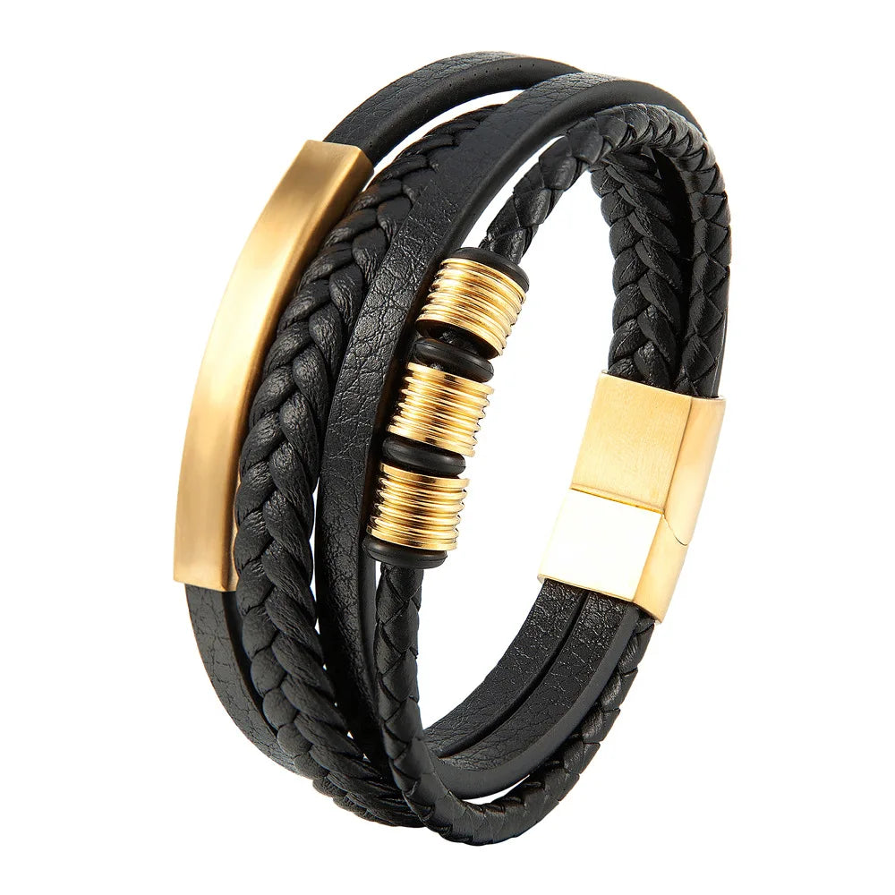 Men's Braided Leather Rope Bracelet – Stainless Steel Magnetic Clasp, Multi-Colour