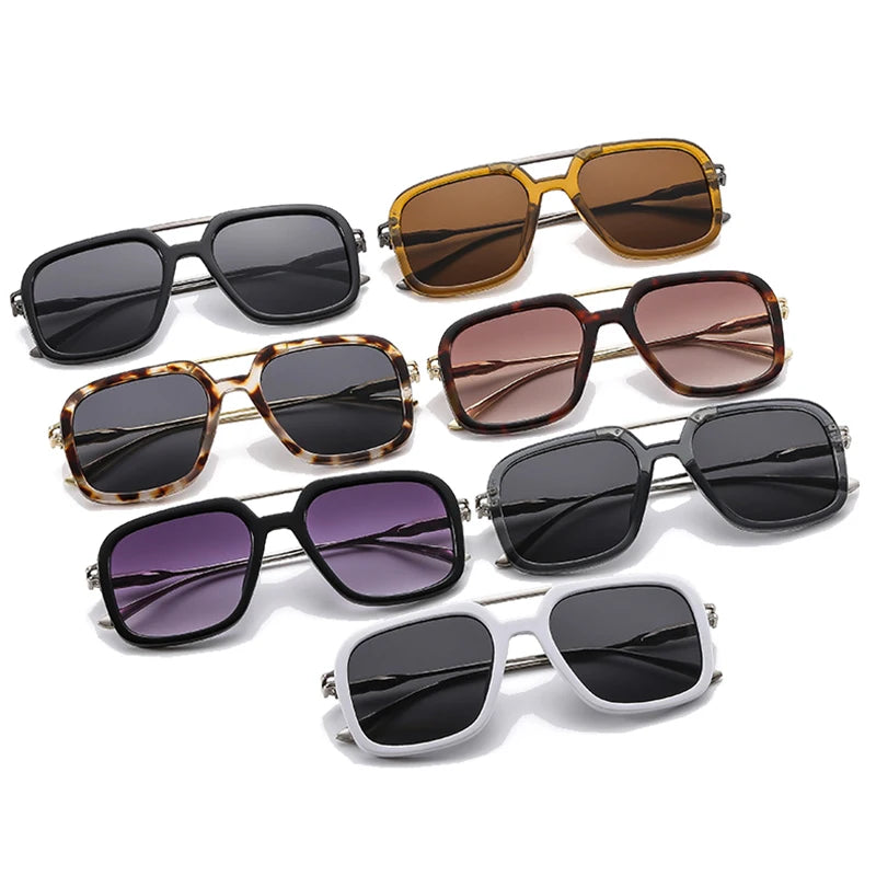 SO&EI Retro Double Bridge Square Sunglasses