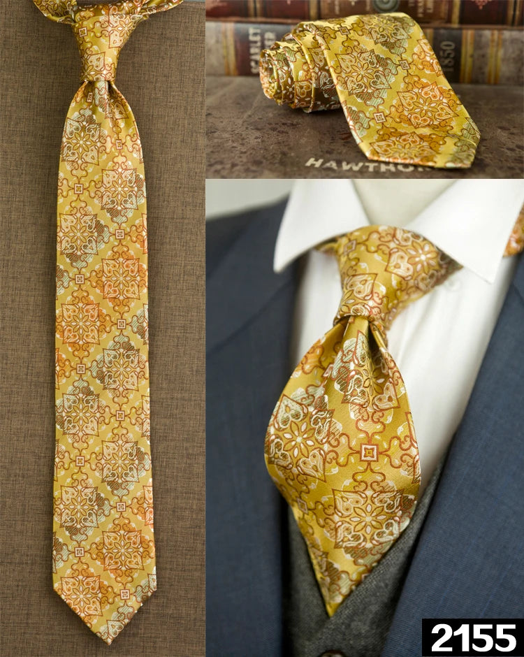 Men's 100% Silk Jacquard Necktie – Paisley, Abstract & Geometric Patterns