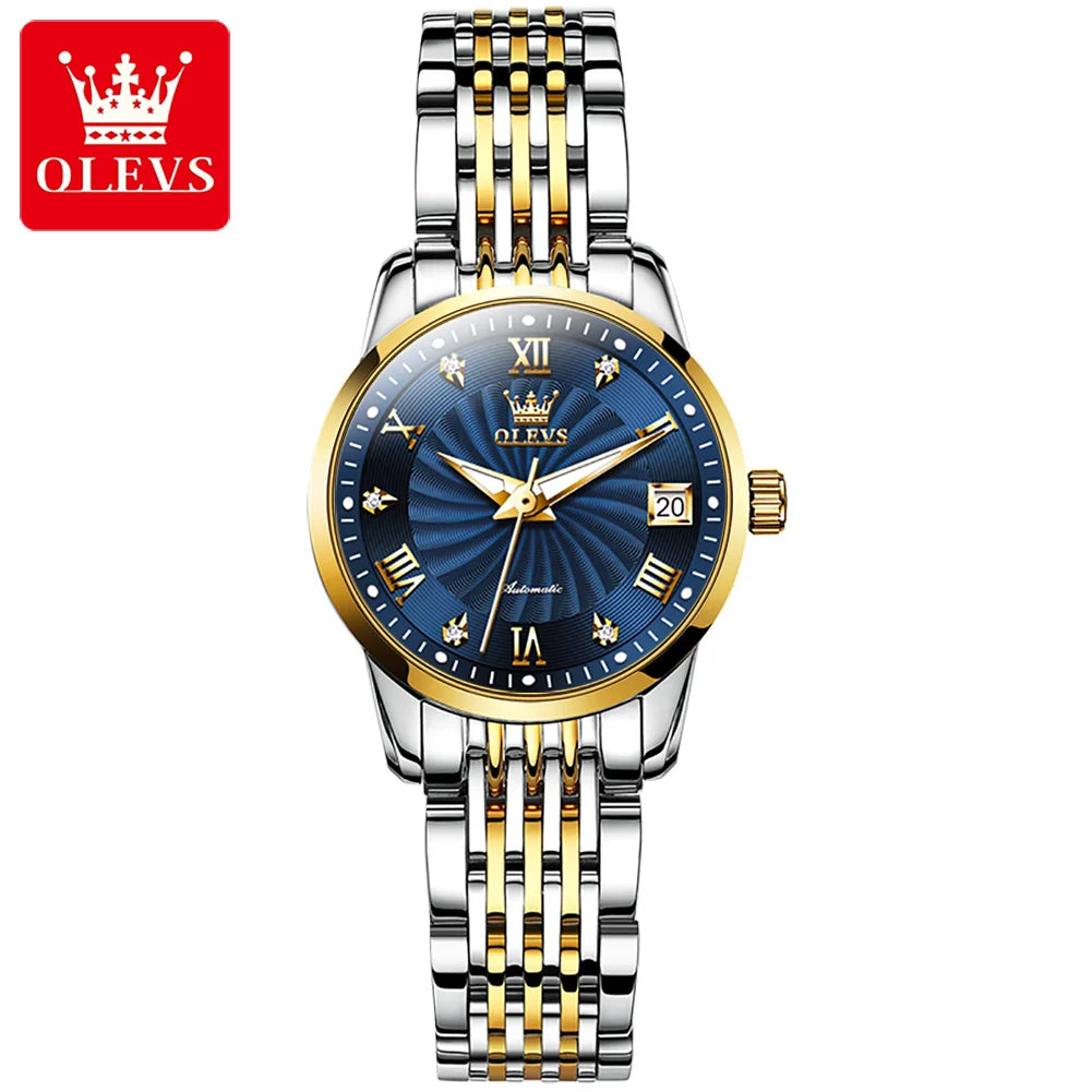 OLEVS 6630 Automatic Women's Watches Stainless Steel Waterproof Auto Date Luminous Ladies Watches Top Mechanical Watch for Women