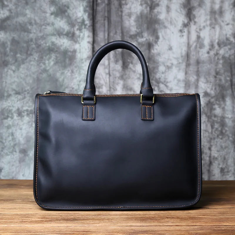 Men's Genuine Leather Briefcase – Vintage Natural Cowhide Messenger, 14" Laptop, Shoulder Carry
