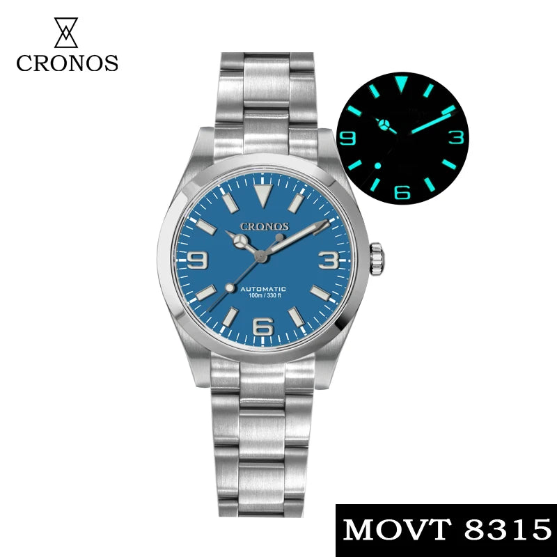CRONOS Men Pilot Watch 39mm Automatic Mechanical Wristwatch C3 Luminous Diver 10ATM Waterproof Sapphire Miyota 8215 8315
