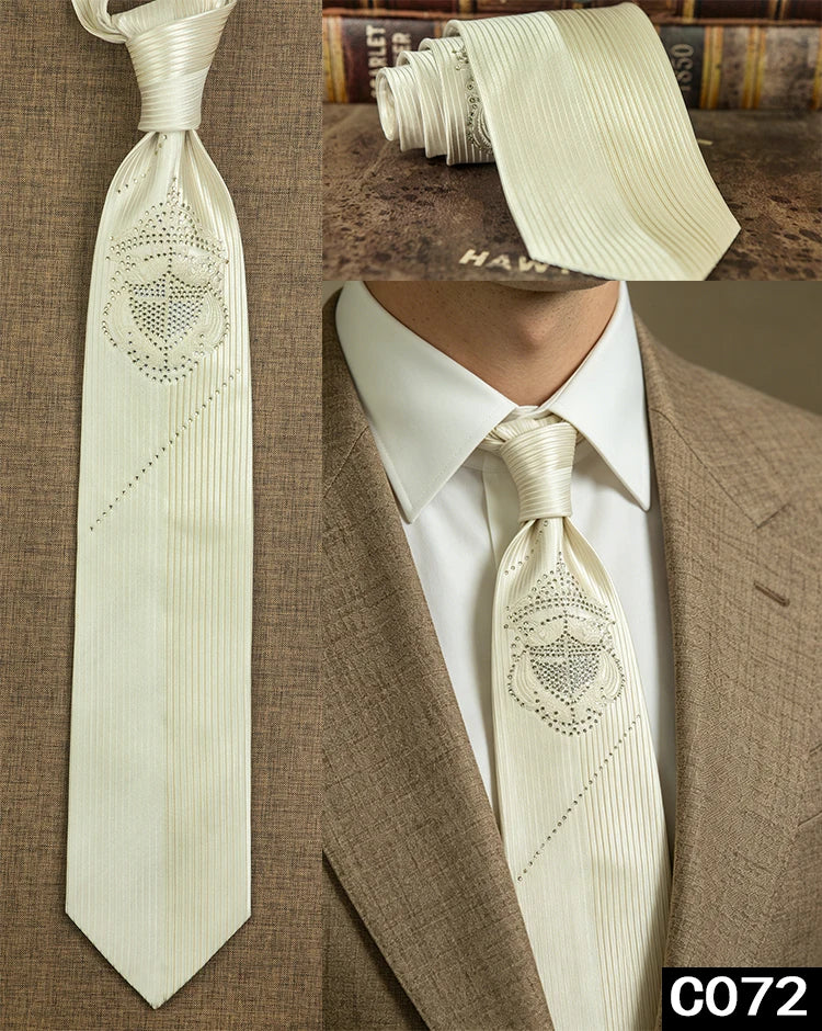 Men's Rhinestone Silk Jacquard Necktie – Paisley & Geometric | High-End