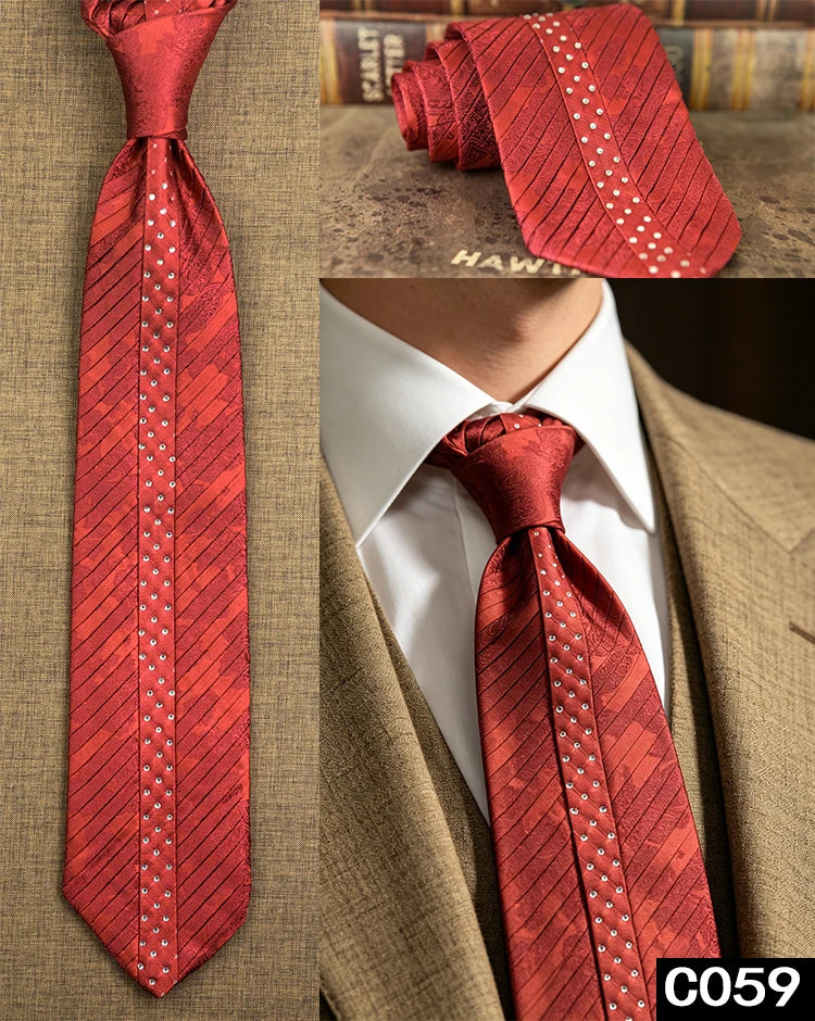 Men's Rhinestone Silk Jacquard Necktie – Paisley & Geometric | High-End