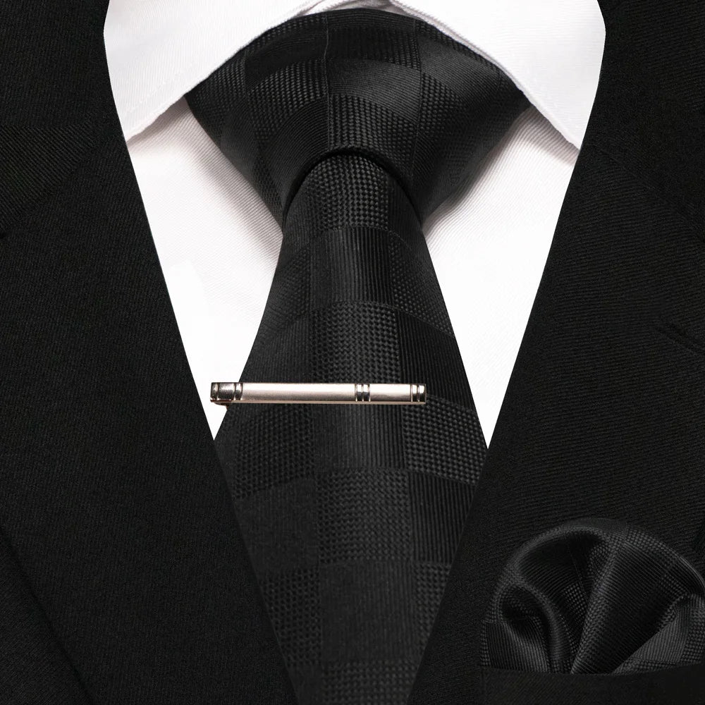 Men's Plaid Necktie Set – Tie, Pocket Square & Clip | 8cm