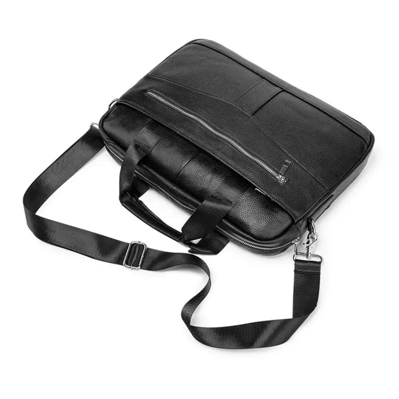 Leather men's business briefcase for meetings and office use, large capacity computer bag, shoulder bag, crossbody bag