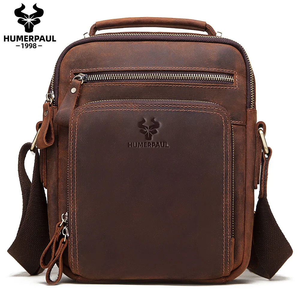 Full Grain Leather Shoulder Bag for Men — Crossbody Messenger with iPad Compartment