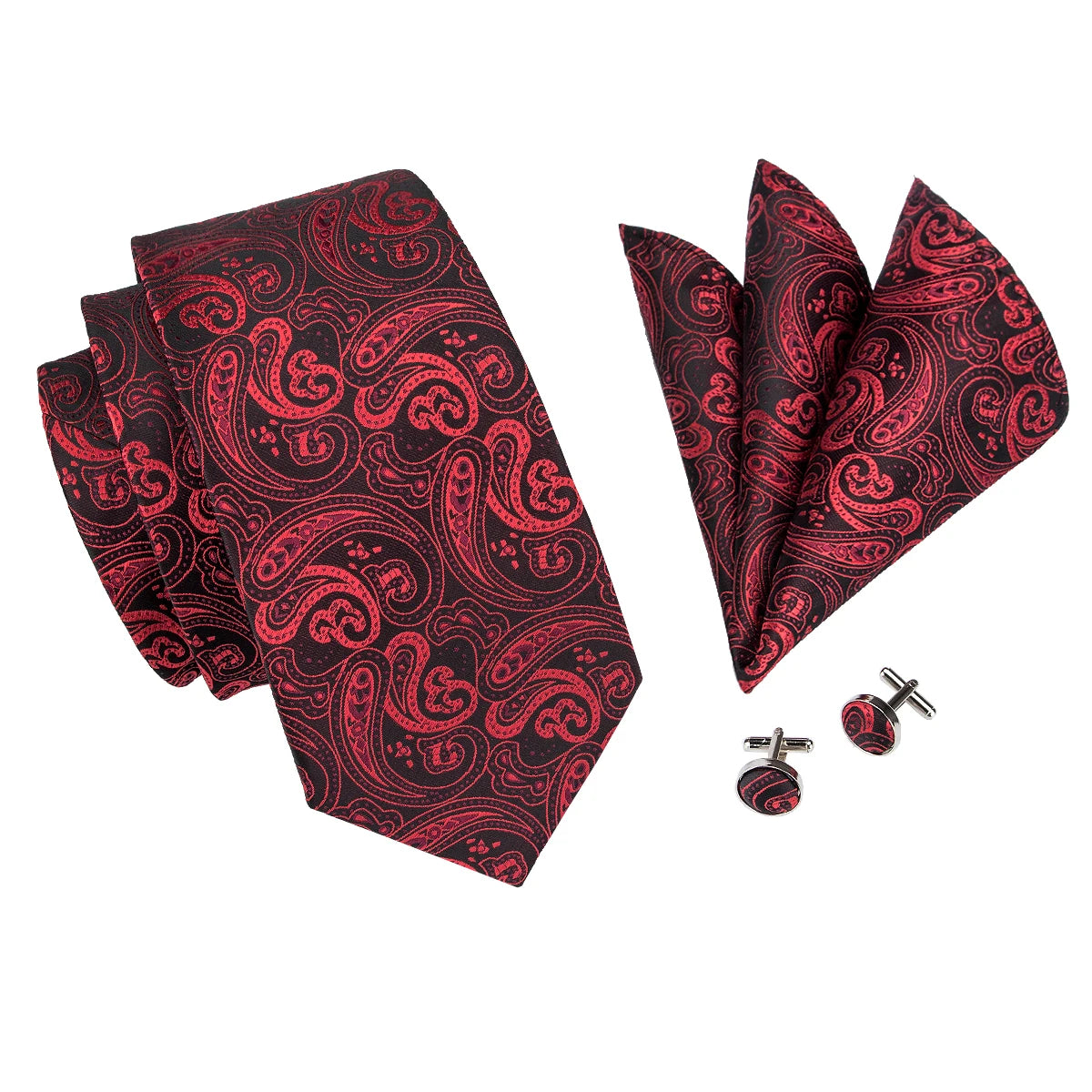 Hi-Tie Men's Silk Paisley Necktie & Pocket Square Set – 8.5cm | 19 Colours
